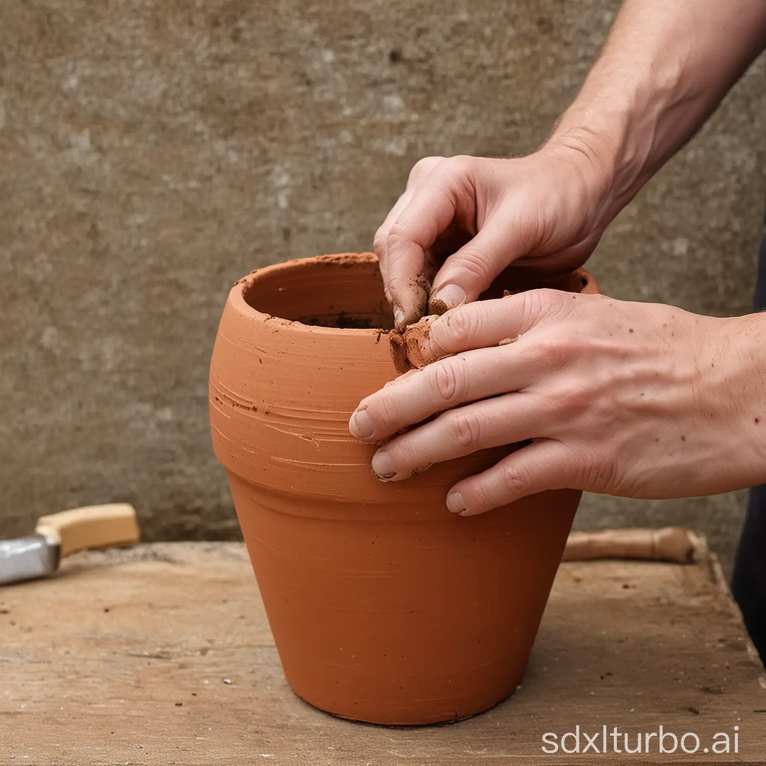 A picture of a hand shaping a flower pot