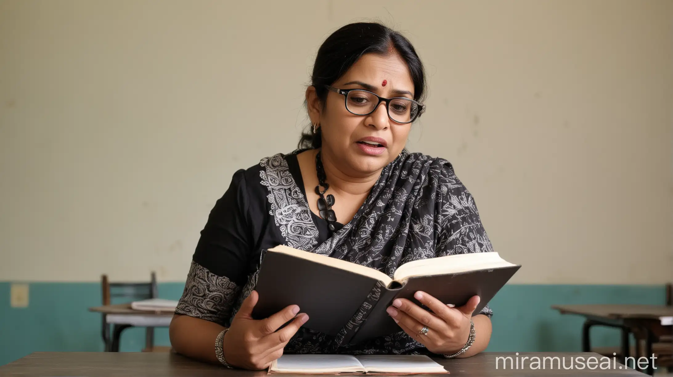 Angry Indian Mother 47 Fat Holds Book in Classroom