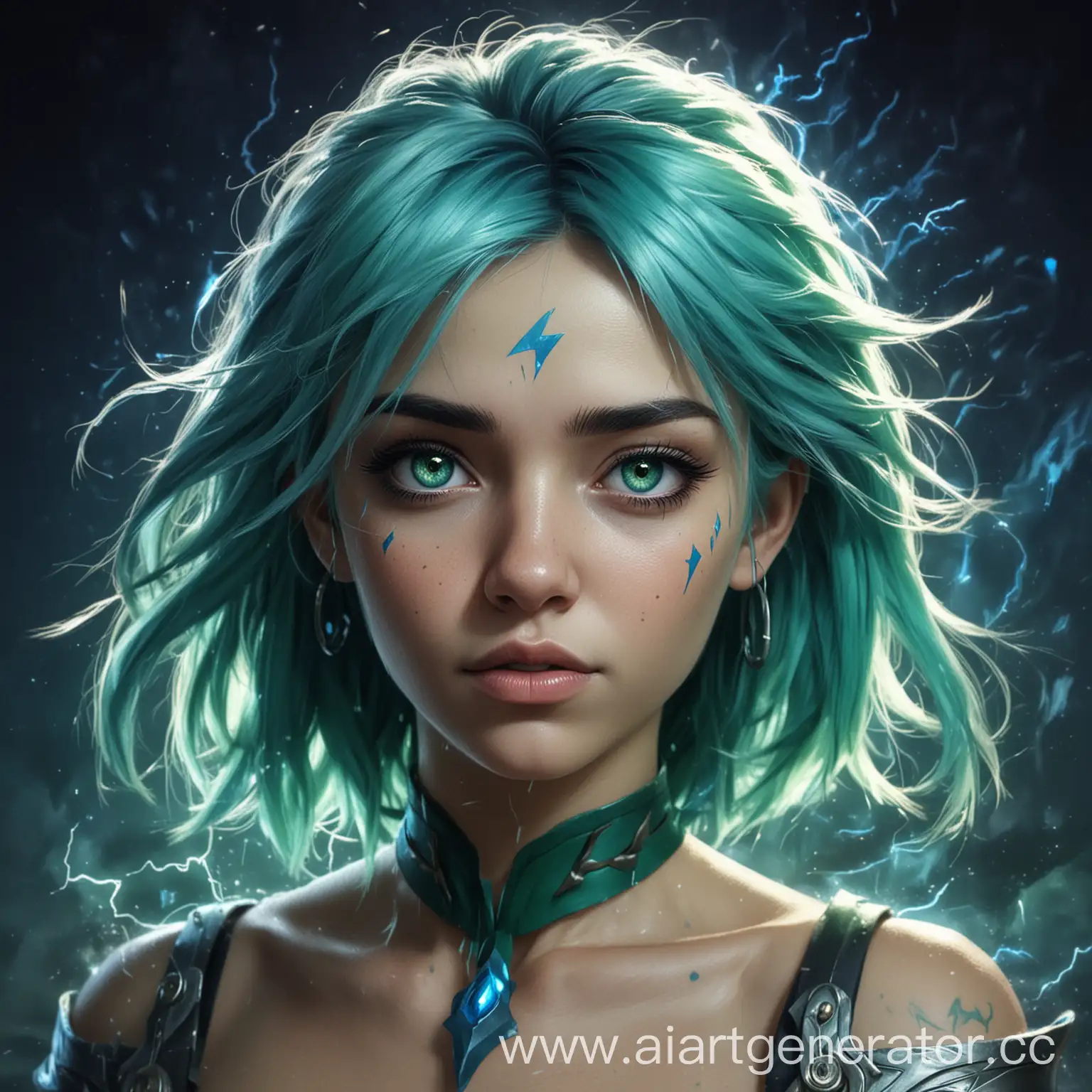 Dota-2-Style-Portrait-of-Lightning-Commandress-Girl-with-Blue-or-Green-Hair