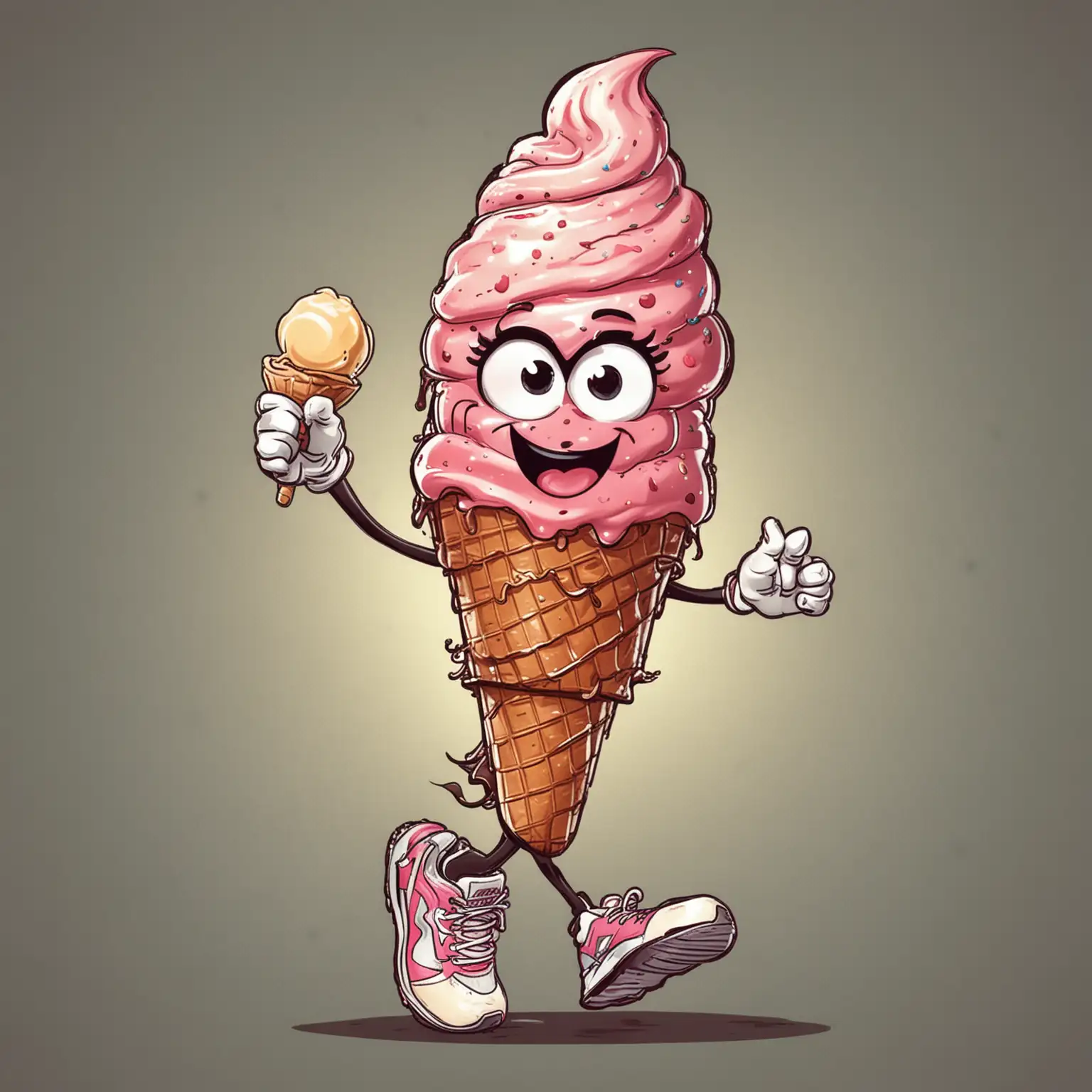 Running Ice cream Cone cartoon Mascot with a Race Bib Design for a 5k Event Retro Style 50's cartoon halftones