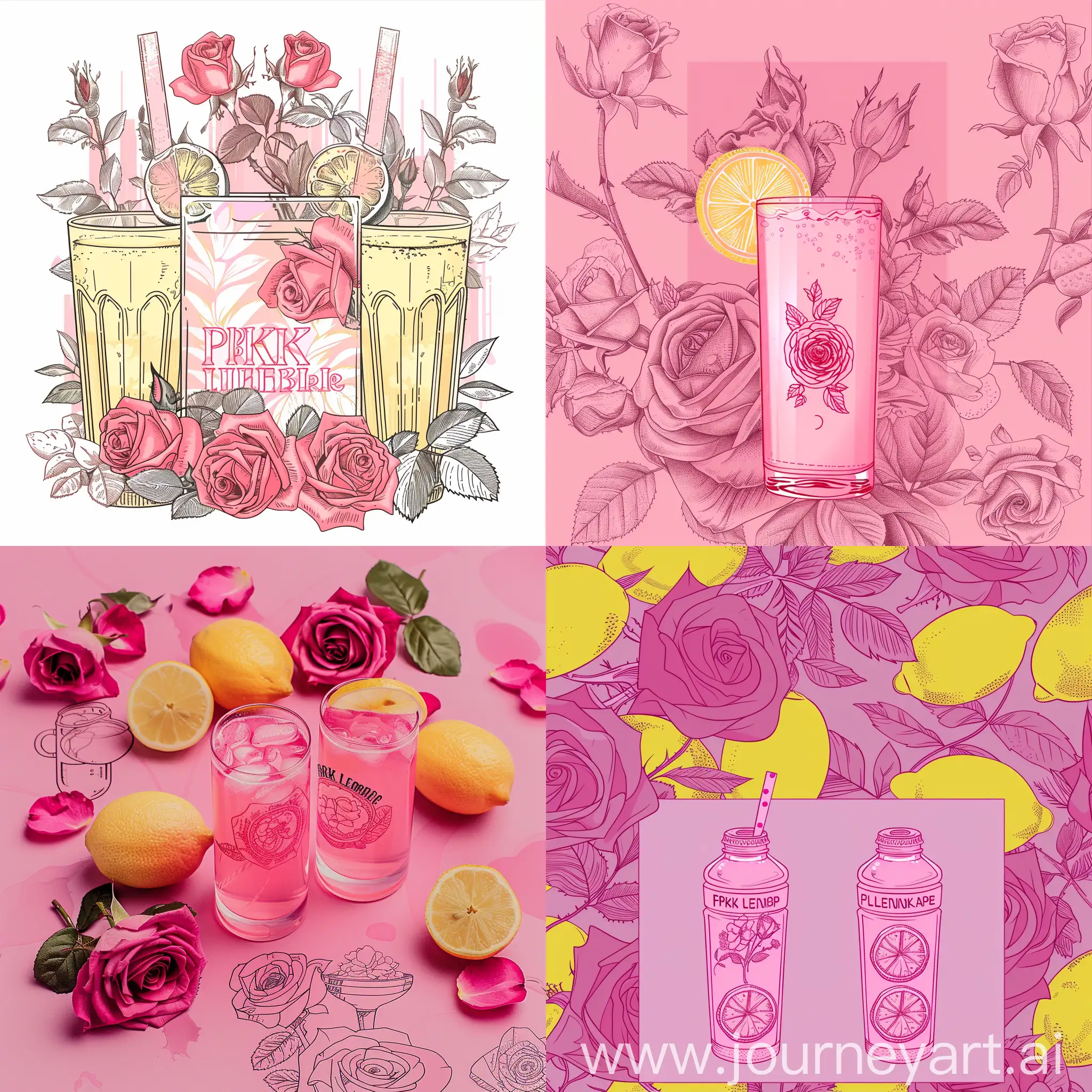 Pink-Lemonade-Logo-with-Rose-and-Lemonade-Glass-Illustrations