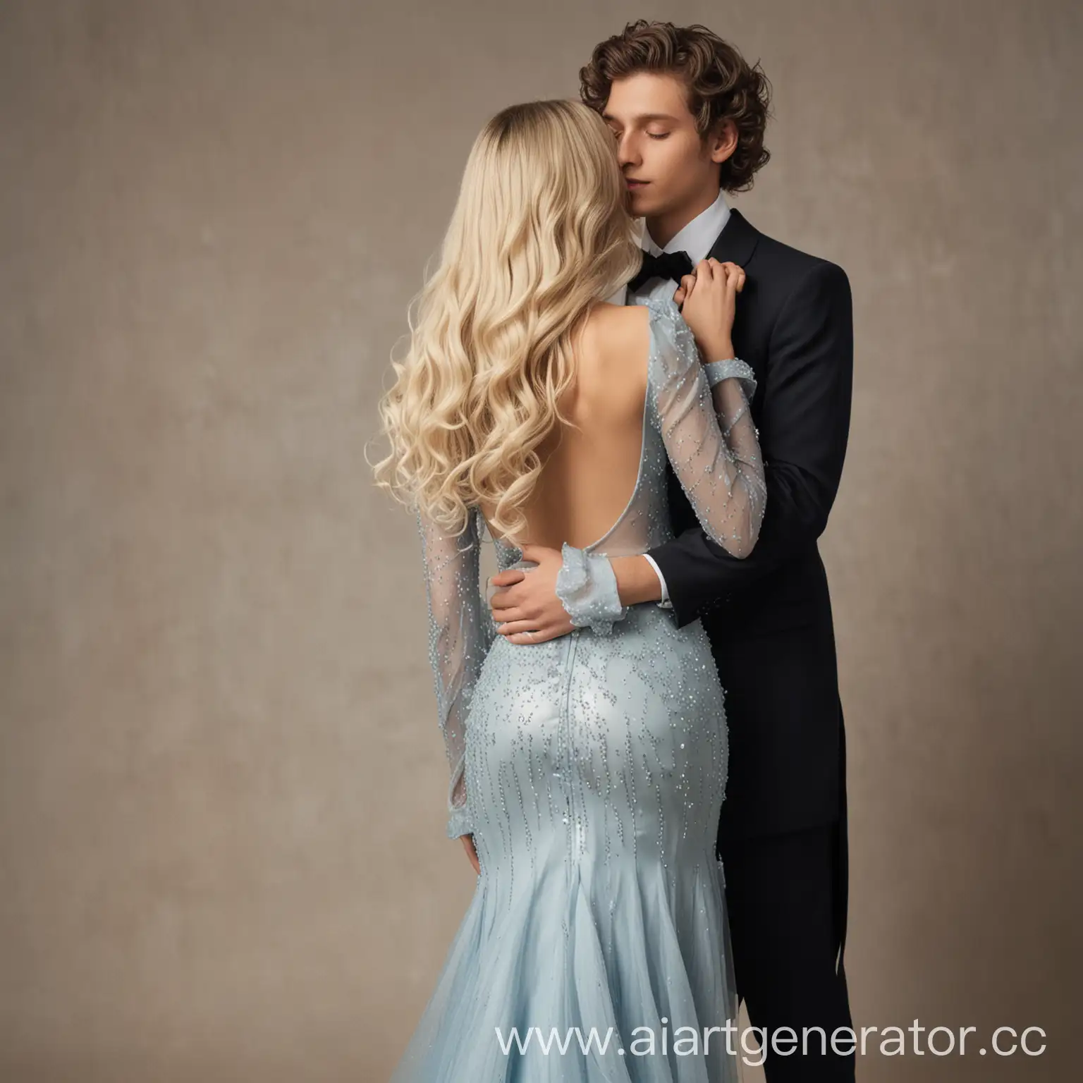 Elegant-Couple-Embracing-Romantic-Scene-with-Stylishly-Dressed-Pair