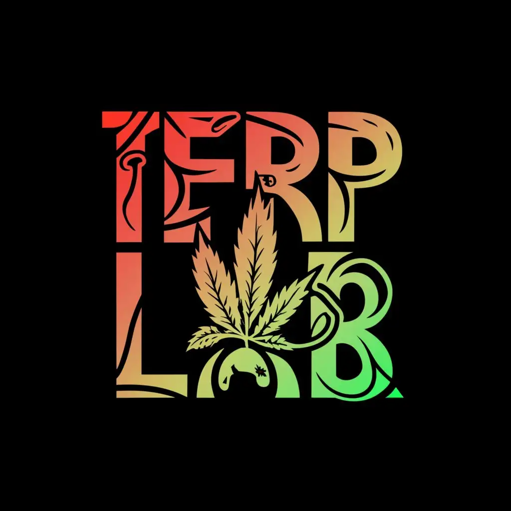 a logo design,with the text "Terp Lab", main symbol:Cannabis leaf surrounded by herbs and fruit, be lack background,complex,clear background