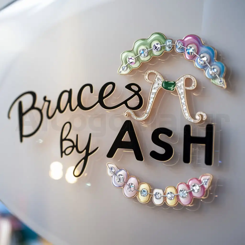 a logo design,with the text 'Braces by Ash', main symbol:Colored braces,complex,be used in Beauty Spa industry,clear background, make it cute and girly