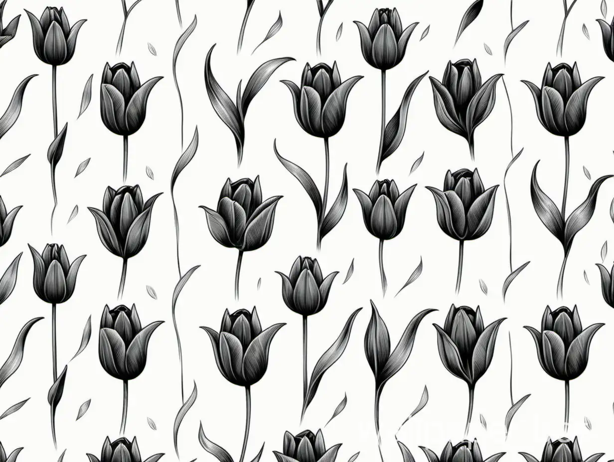 pattern of black tulips hand drawn
