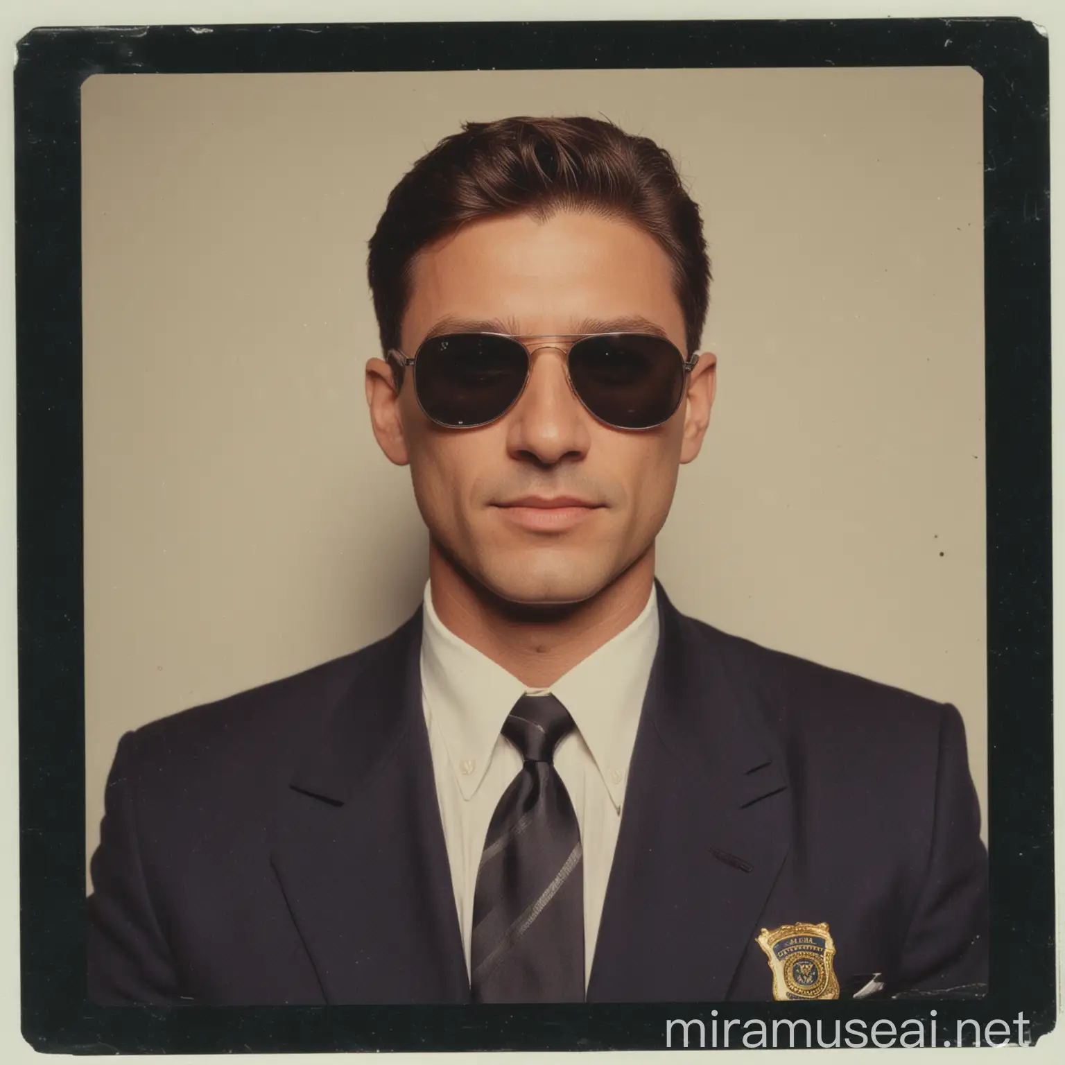 Cool FBI Agent Wearing Sunglasses in Polaroid Photo 1993