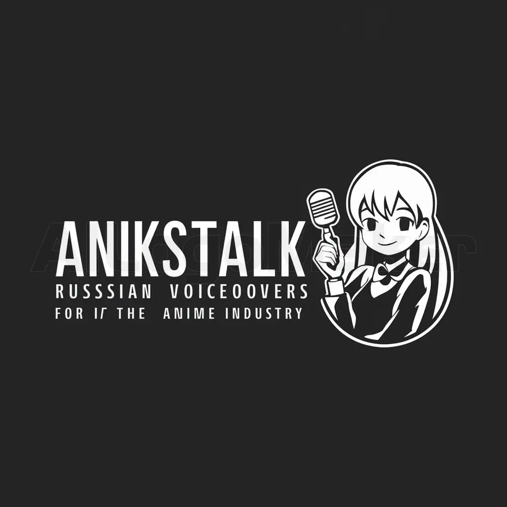 a logo design,with the text "AniksTalk project for Russian voiceover", main symbol:Anime girl with microphone,Moderate,be used in Ozvuchka industry,clear background