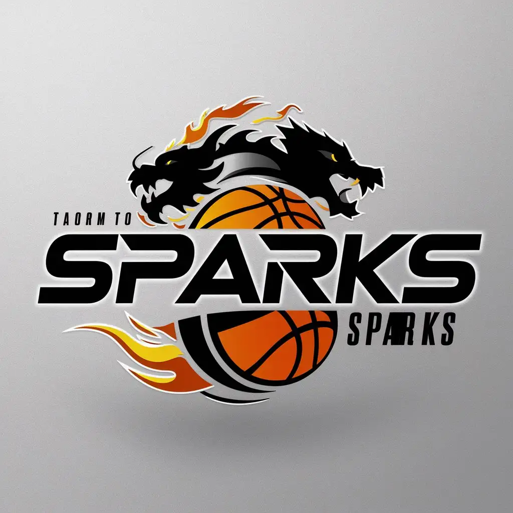 a logo design,with the text "sparks", main symbol:basketball, dragon, flame,Moderate,be used in Sports Fitness industry,clear background