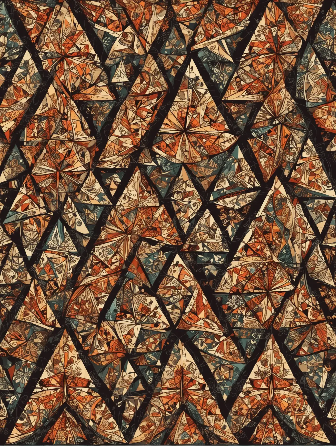 Baroque Style Geometric Patterns of Triangles Artwork