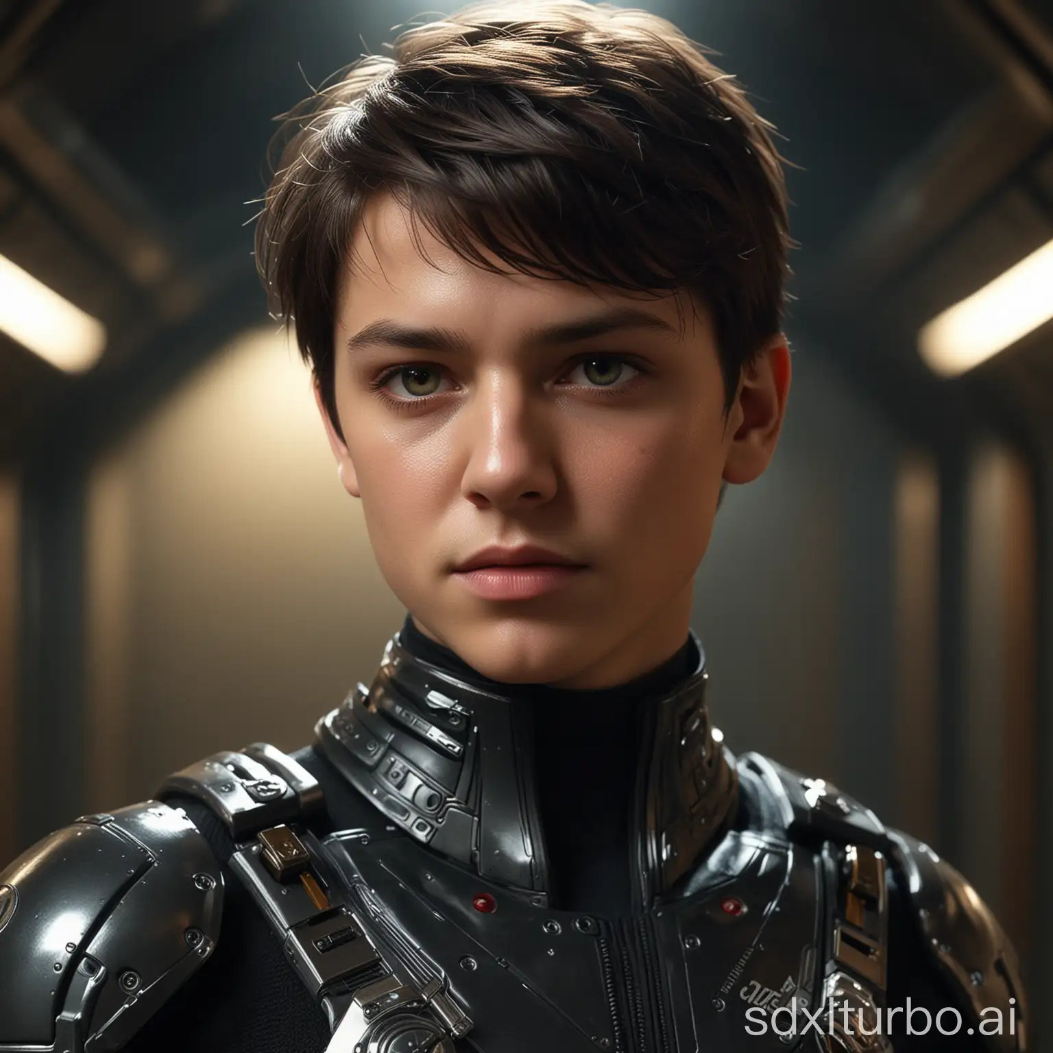 Stunning-Young-Boy-in-Detailed-SciFi-Engineering-Suit-on-Battlestar-Galactica-Style-Spaceship-Interior