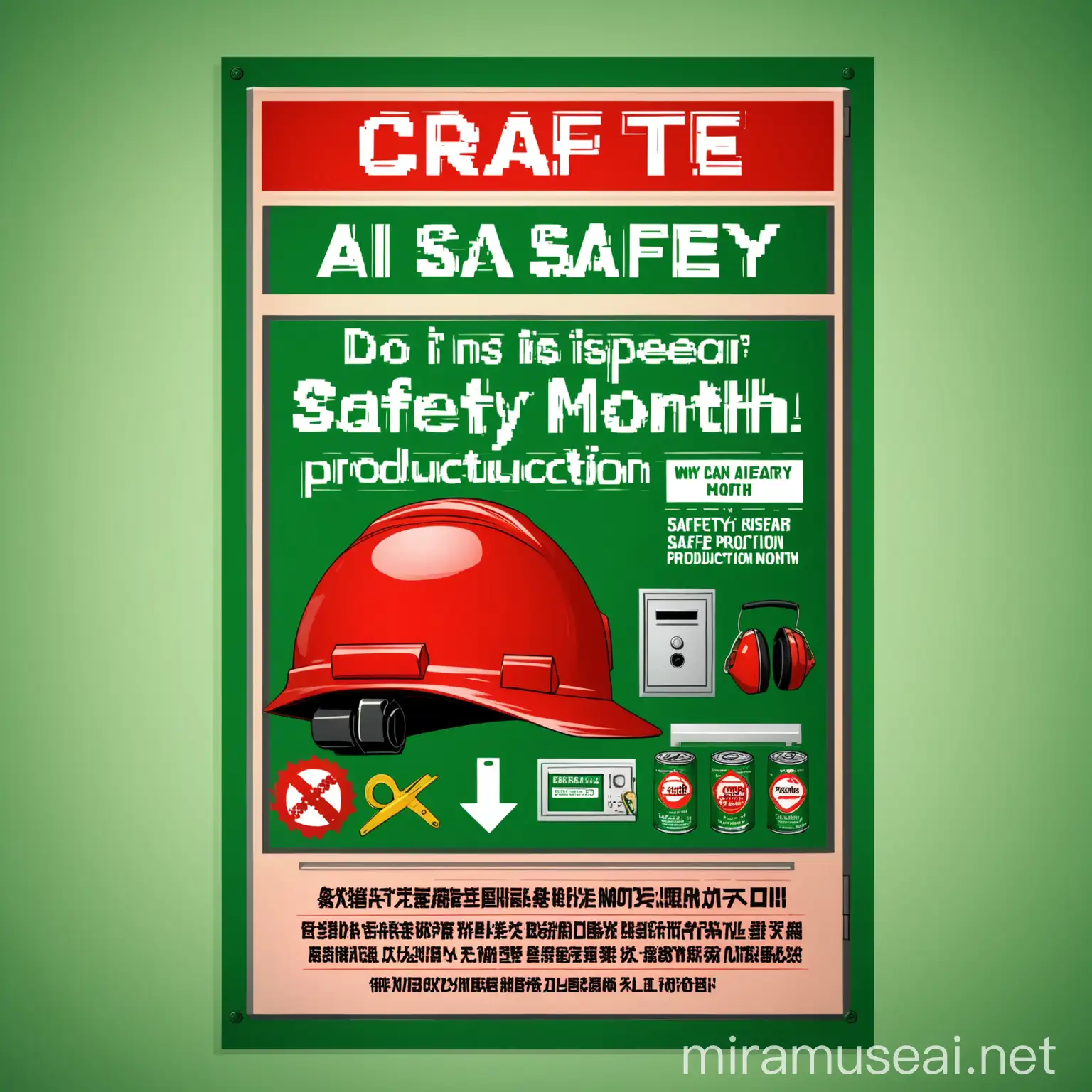 制作一个海报，主题是青AI安全，可以围绕安全生产月的方式，有安全帽出现，背景颜色是红色
不要出现文字