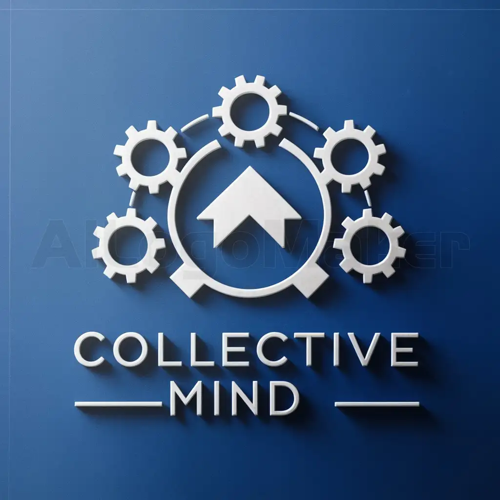 a logo design,with the text "Collective Mind", main symbol:command, blue background, 6 gears' links,complex,be used in Others industry,clear background