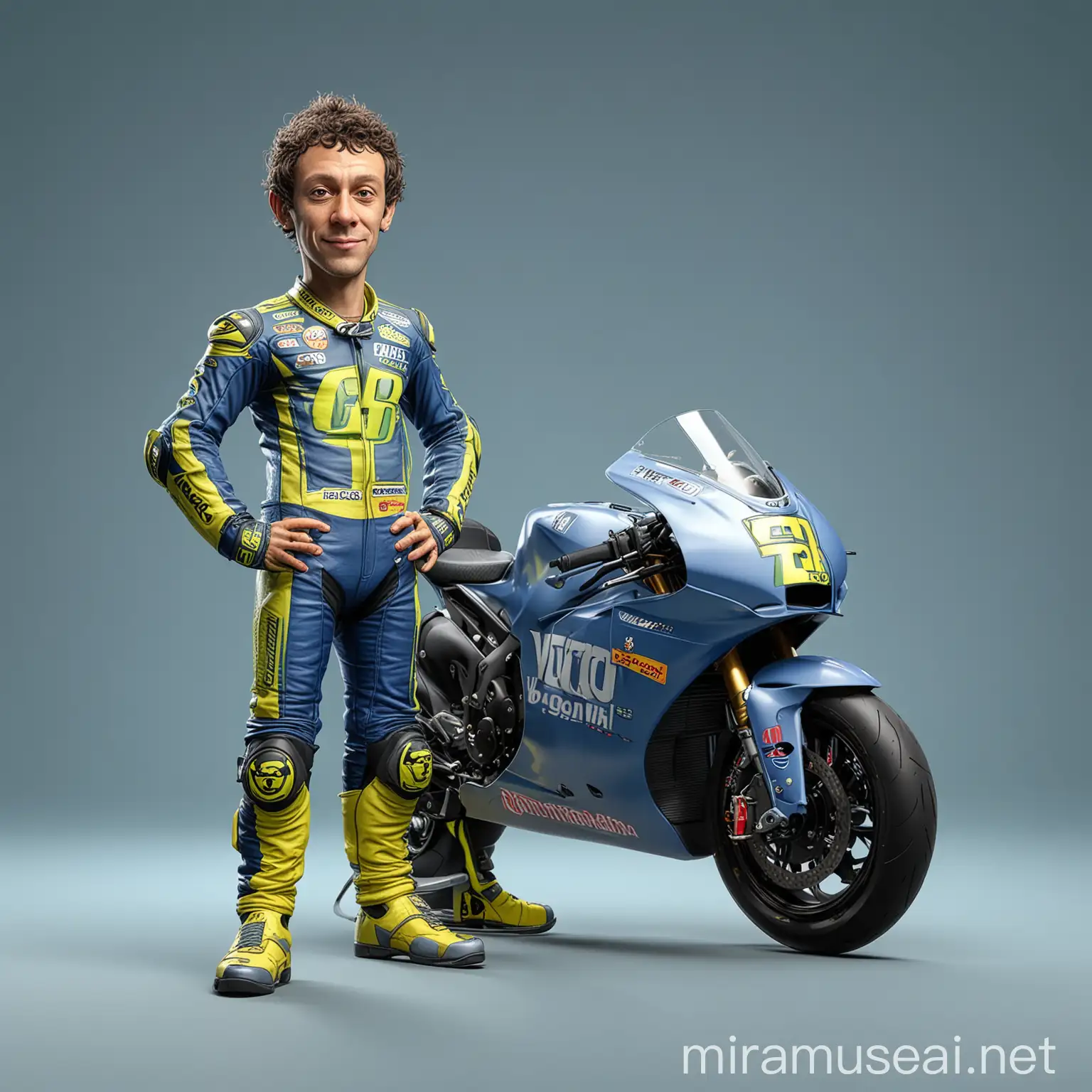 Caricature 3D Realistic Cartoon Style Valentino Rossi with GP Motorbike