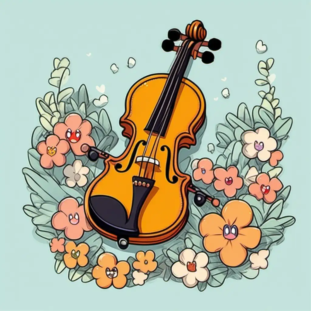 Adorable Kawaii Style Violin with Detailed Illustrations