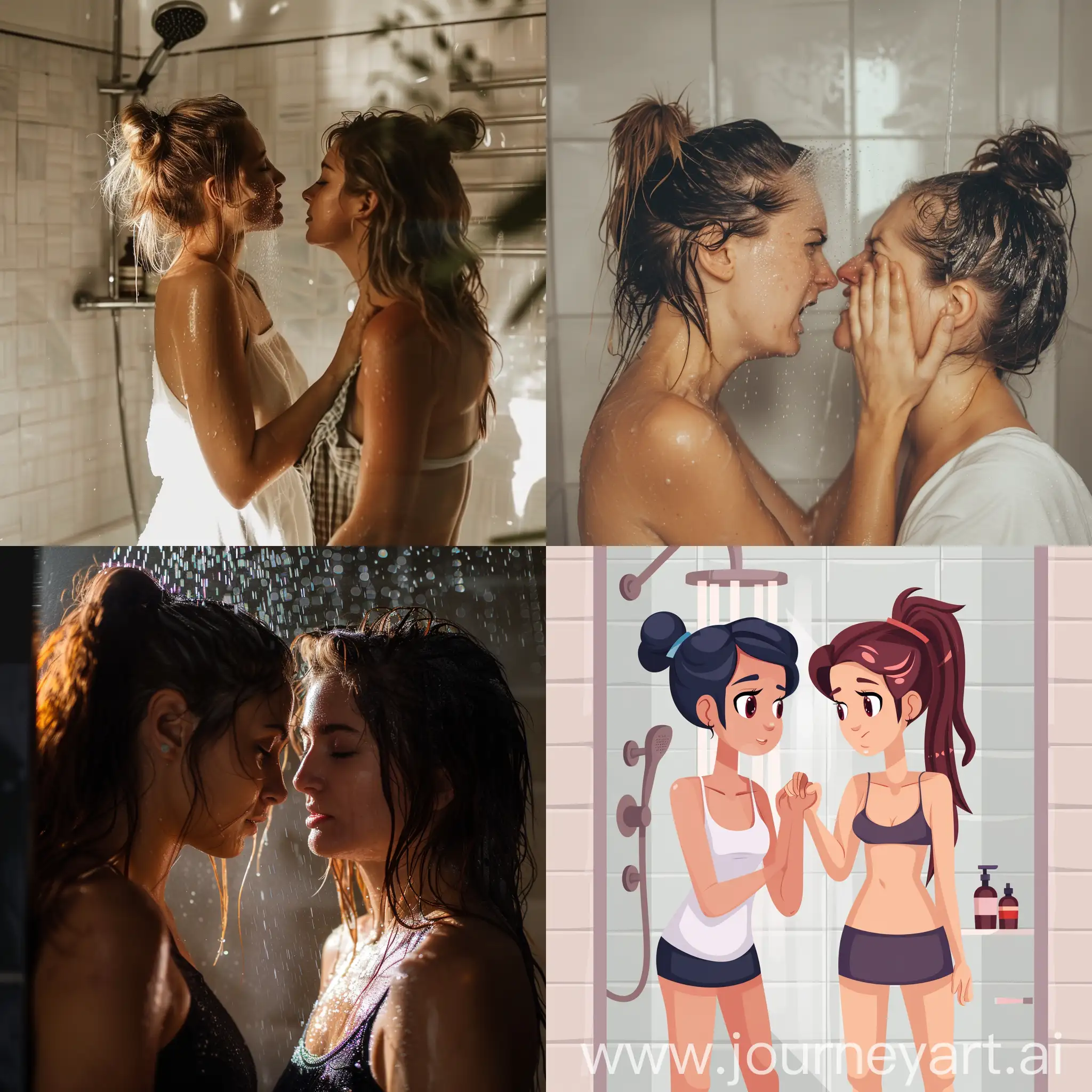 Sheepish woman doesn't let her girlfriend touch her after shower