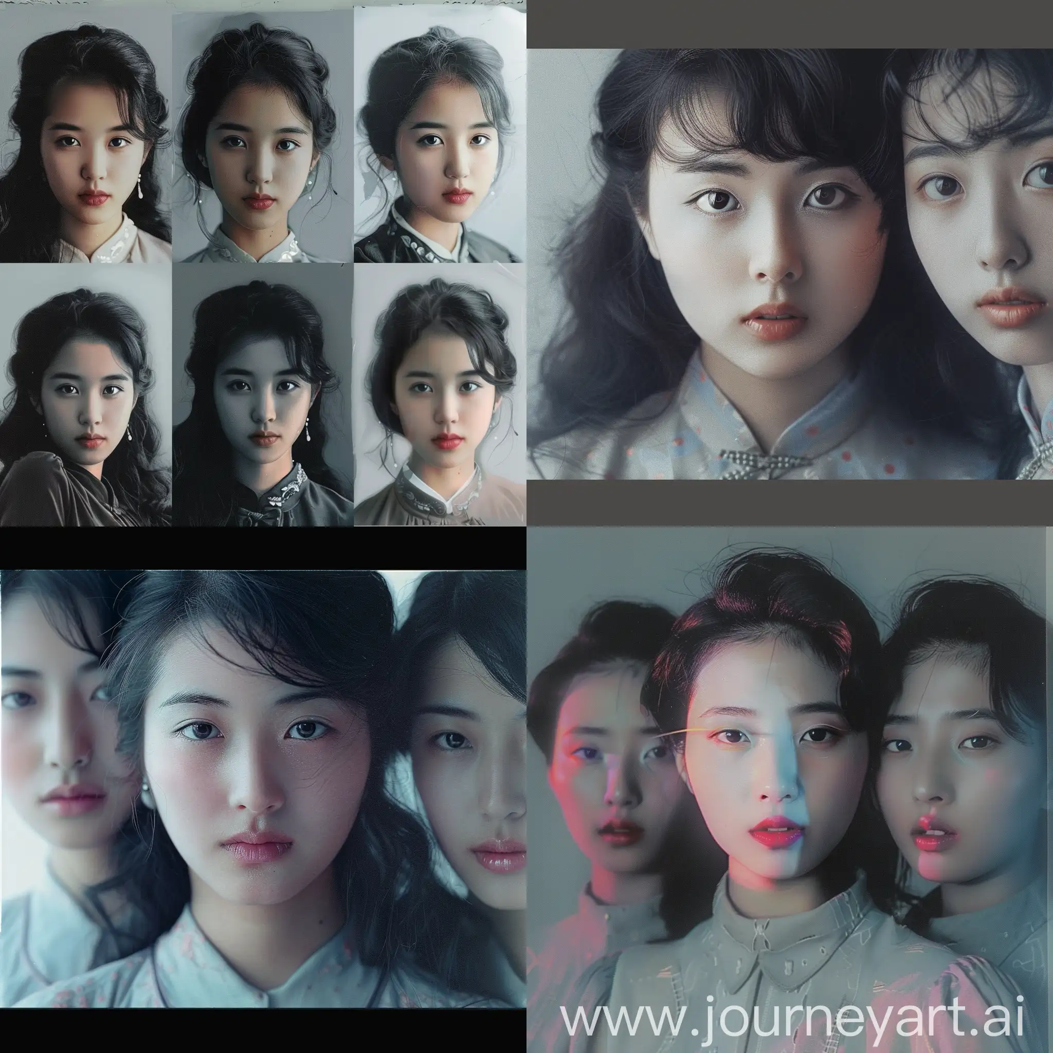 Color photos of asian girls. Keep the facial features of the characters unchanged, with high contrast and high color saturation.  high resolution