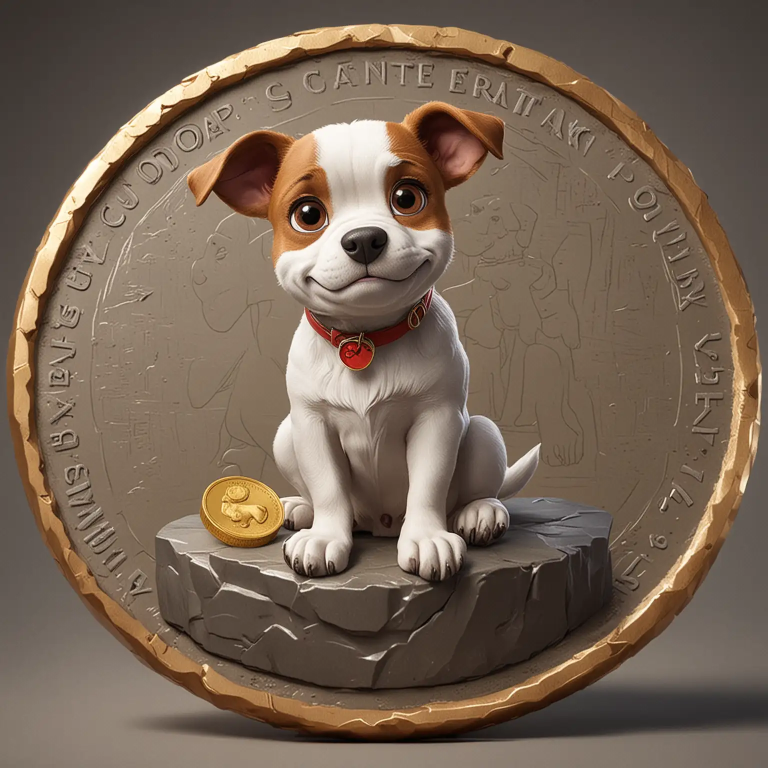 Cartoon-Dog-Sitting-on-a-Giant-Coin-Playful-Puppy-with-a-Golden-Fortune