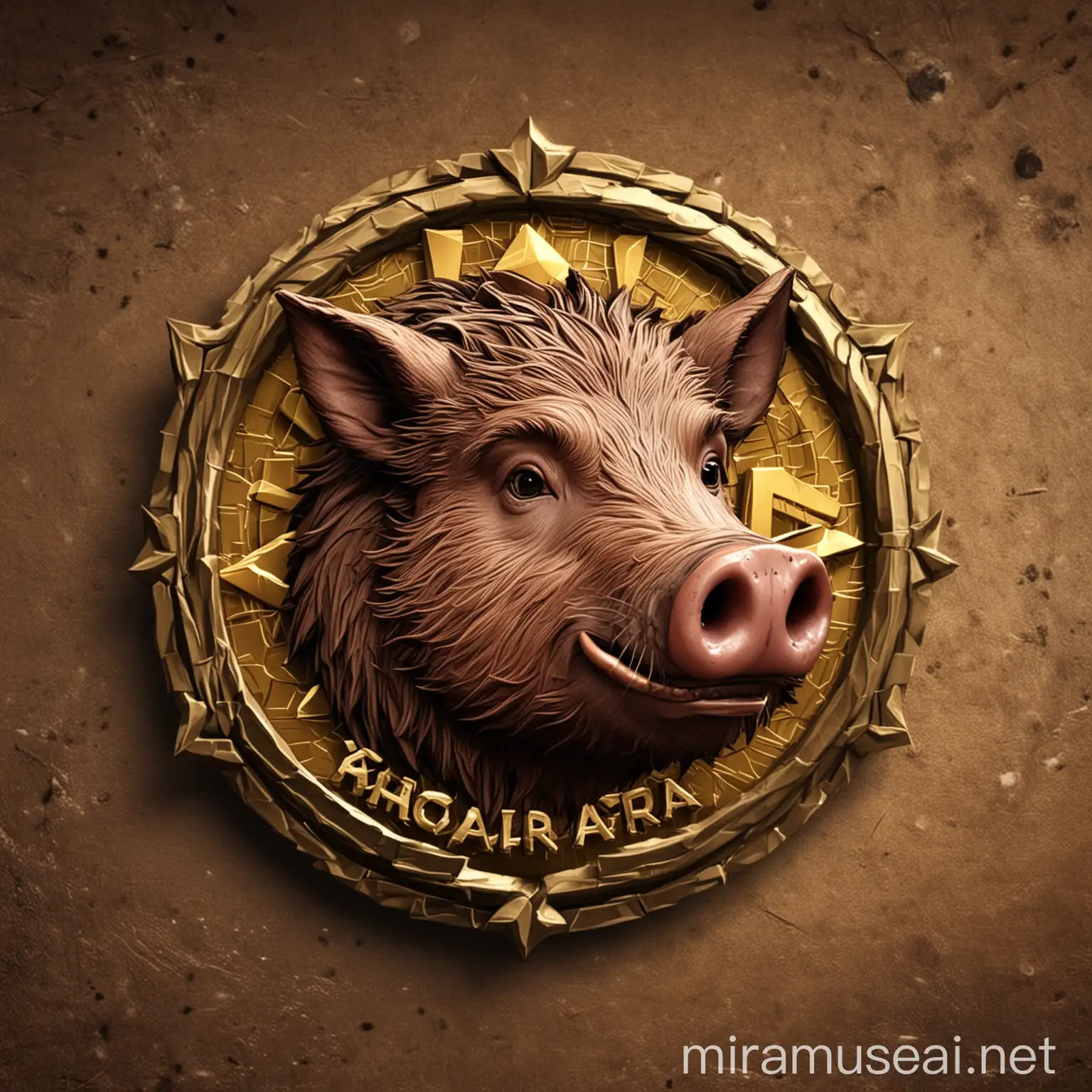 Make a logo for the channel, which will depict a boar with cryptocurrency.  Make it very realistic. Make a realistichttps://miramuseai.net/_next/static/media/image-ico.d7252070.svg boar and cryptocurrency. Make a very beautiful and unusual logo.