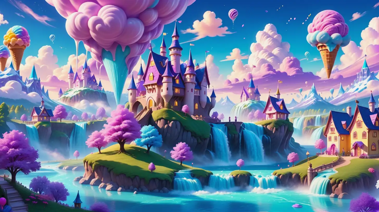 Whimsical Ice Cream Castle and Town with NavyIce Cream River