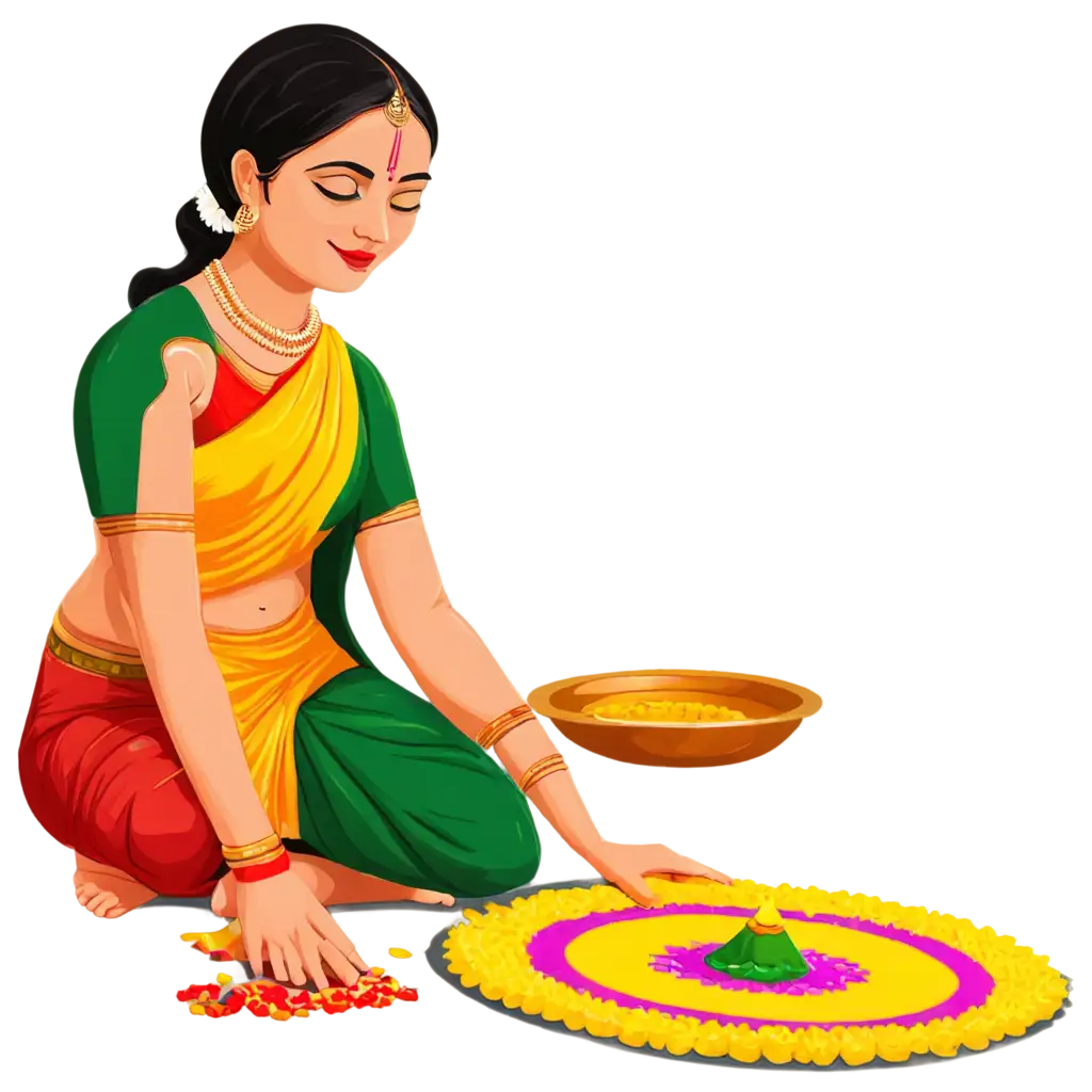 HighQuality-PNG-Illustration-of-Onam-Women-Putting-Rangoli-Enhance-Your-Content-with-Crisp-Visuals