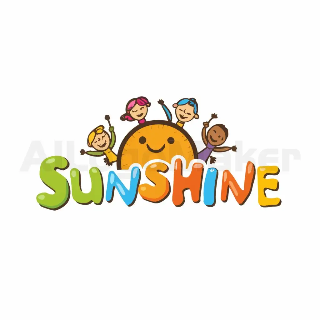 a logo design,with the text "Sunshine", main symbol:sun, children,Moderate,be used in Kindergarten industry,clear background