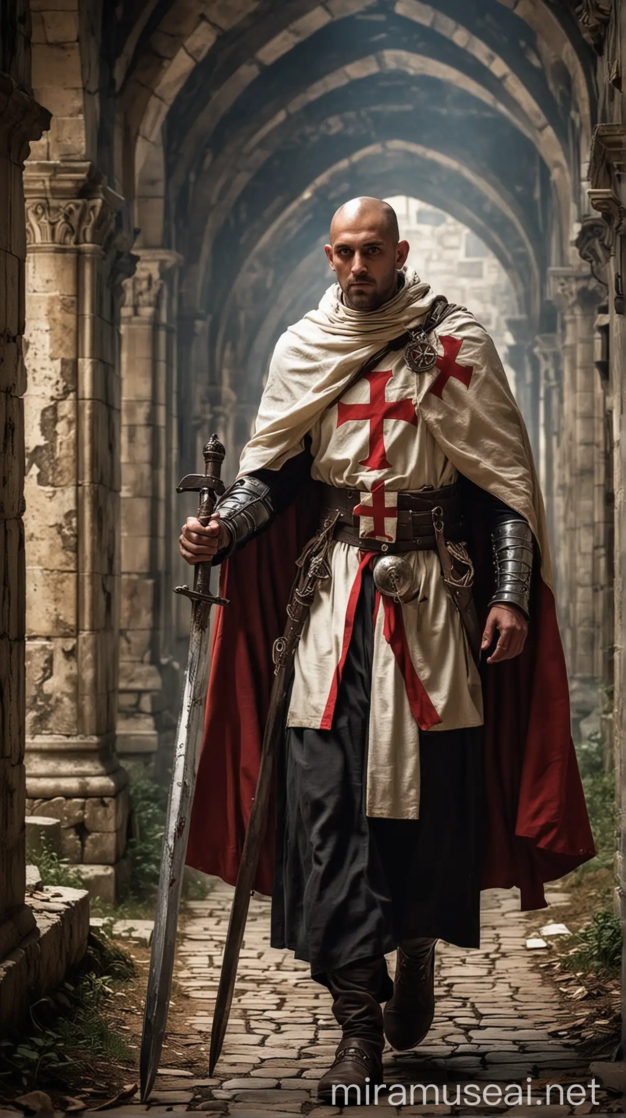 "Ever heard about the mysterious Knights Templar? These warrior monks were legendary for their bravery and intriguing tales. Let's dive into their fascinating world and discover their secrets." hyper realistic