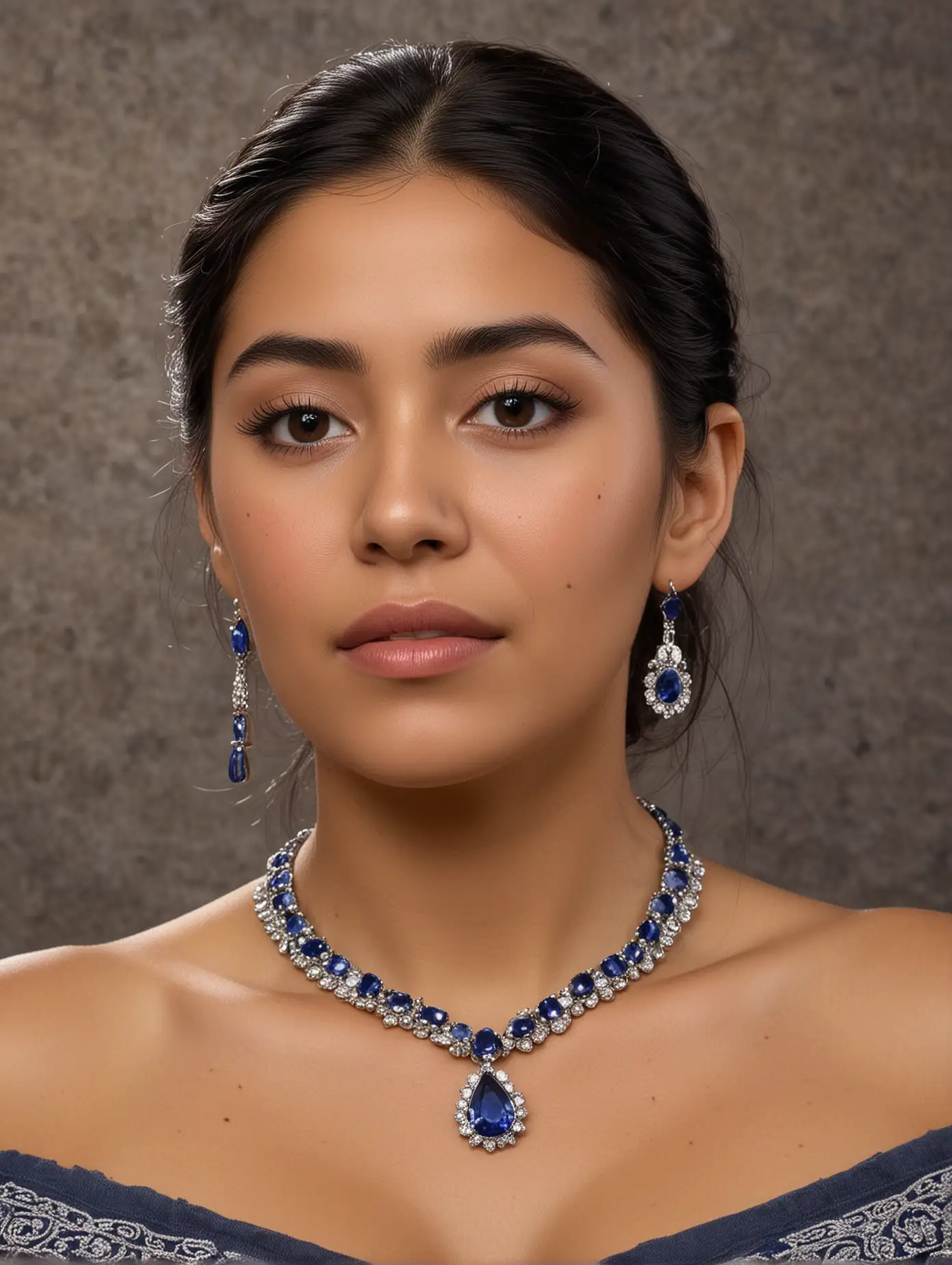 Elegant Mexican Woman Wearing Sapphire Necklace