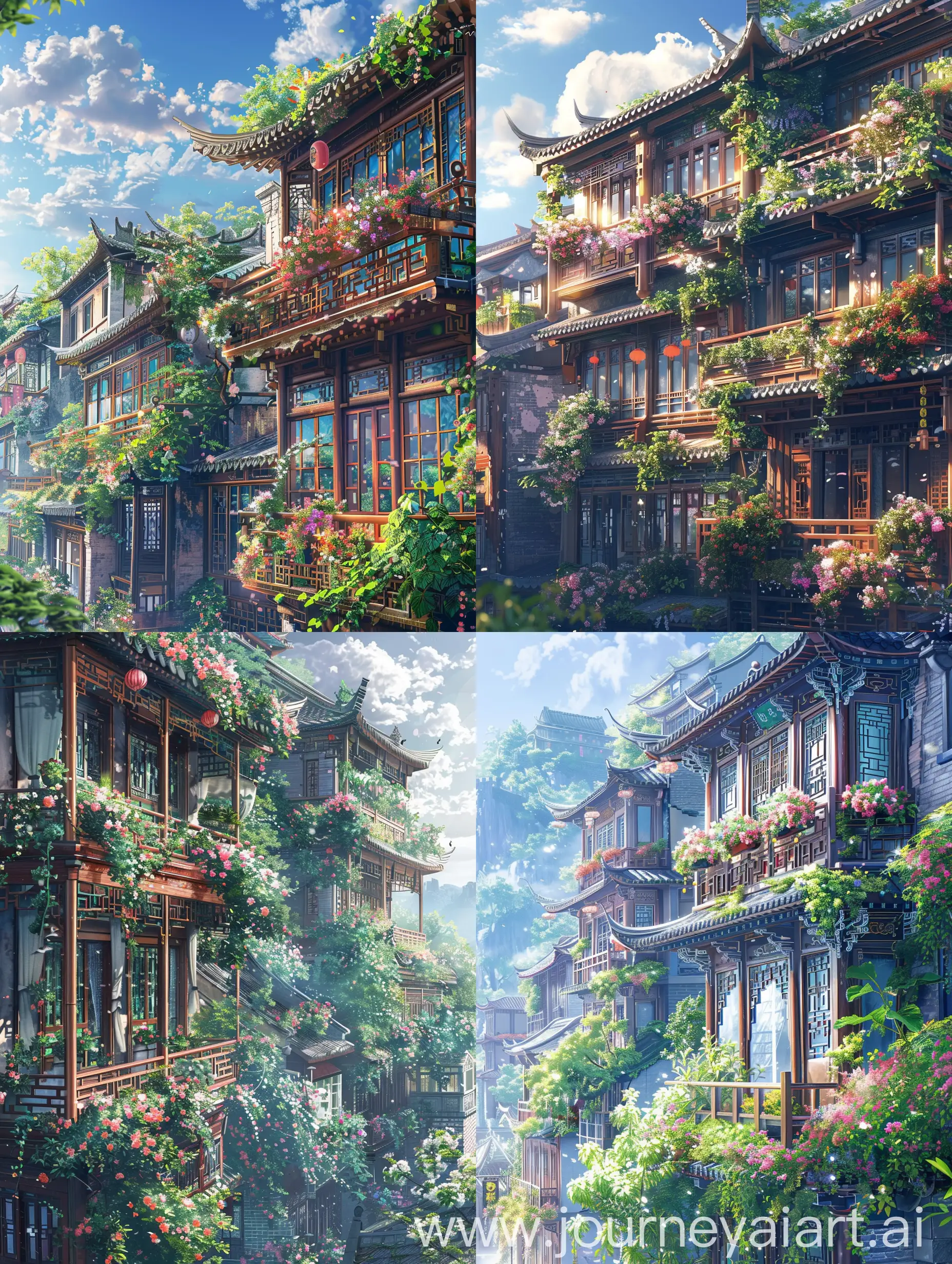 Dreamy-Anime-Scene-Tang-Dynasty-Building-with-Balconies-and-Flowerfilled-Windows