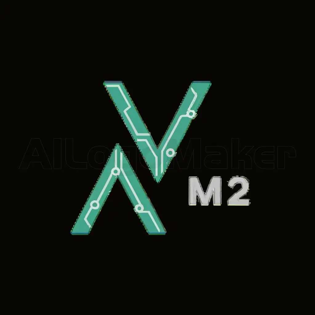 a logo design,with the text "M2", main symbol:Industrial symbol combined with electronic symbols containing the word M2 in the center.,Minimalistic,clear background