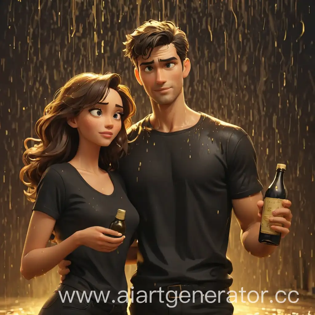 Stylish-Couple-Enjoying-Golden-Rain-with-Champagne