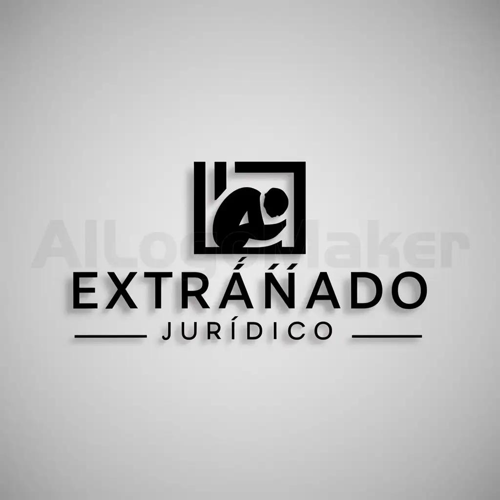 a logo design,with the text "Extrañado Jurídico", main symbol:a person curled up as if in a cell,Minimalistic,be used in Legal industry,clear background