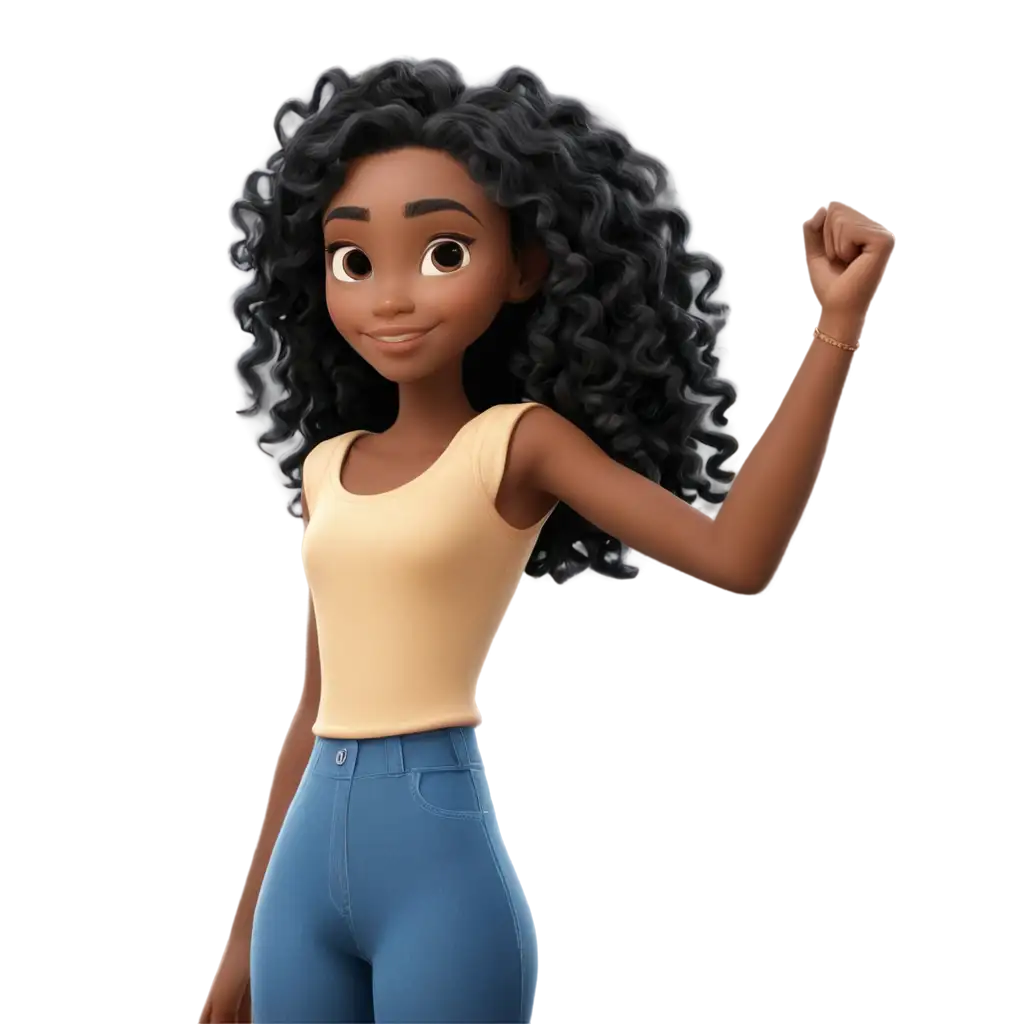 PNG-Image-of-a-Girl-in-3D-Disney-Animation-Style-with-Curly-Black-Hair