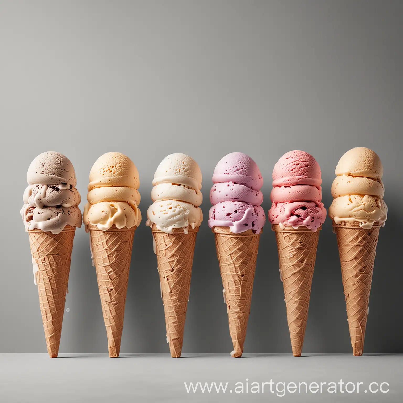  Row of mismatched ice cream on monochrome background. Background color (R95 G195 B180) Size of image A4