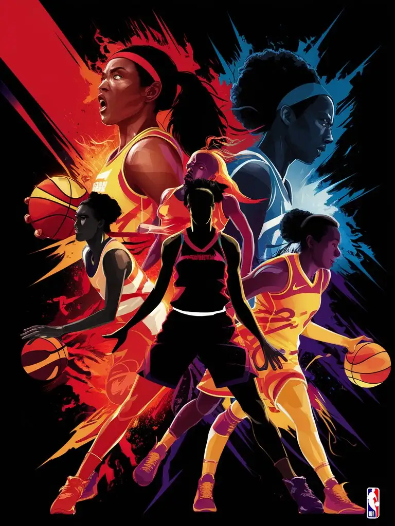 Abstract NBA Design with Dynamic Female Players Silhouettes