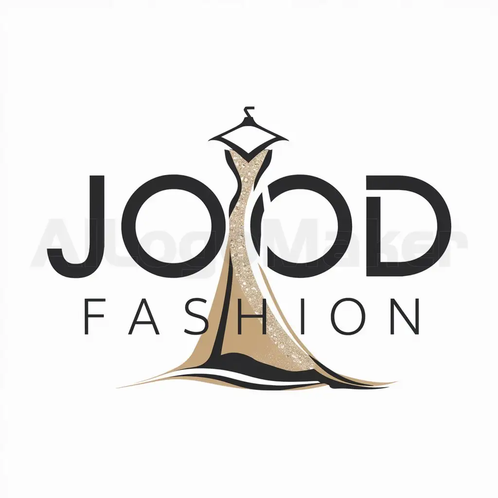 a logo design,with the text "Jood Fashion", main symbol:it all about Evening gown dress i want to make mix between the name and make design of Evening gown dress,Moderate,clear background