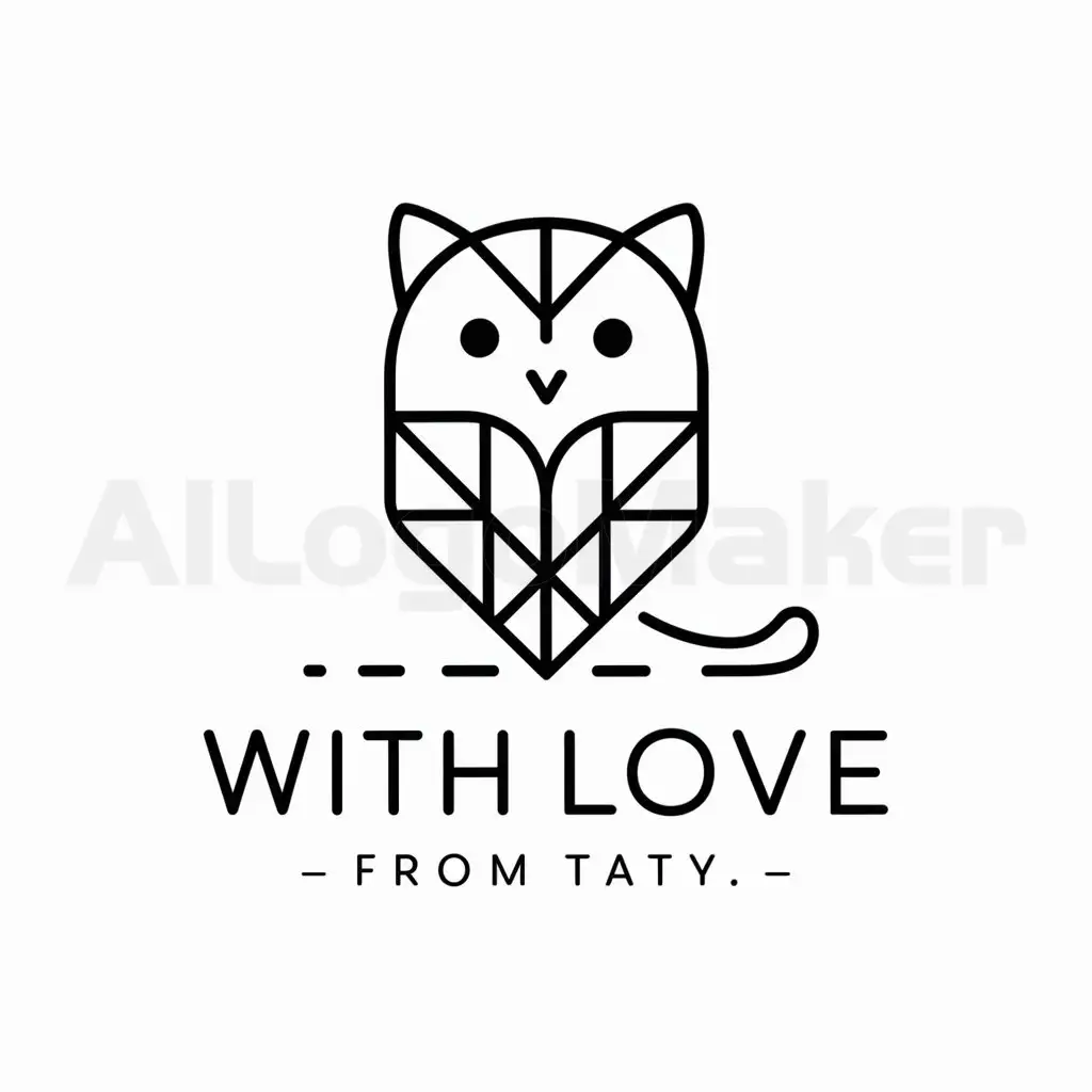 a logo design,with the text " Cat in shape of graphic geometry with caption "with love from Taty"

(The word 'Taty' seems to be a nickname or short form of a name like Natalia. However, since it is unclear what the original writer intended, I have left the translation as-is.)", main symbol:Cat owl,complex,clear background