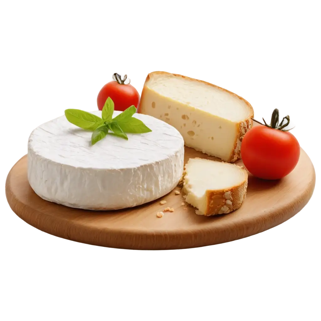 Savoring-Gourmet-Indulgence-Camembert-Cheese-with-Artisanal-Bread-on-a-White-Surface-PNG-Image
