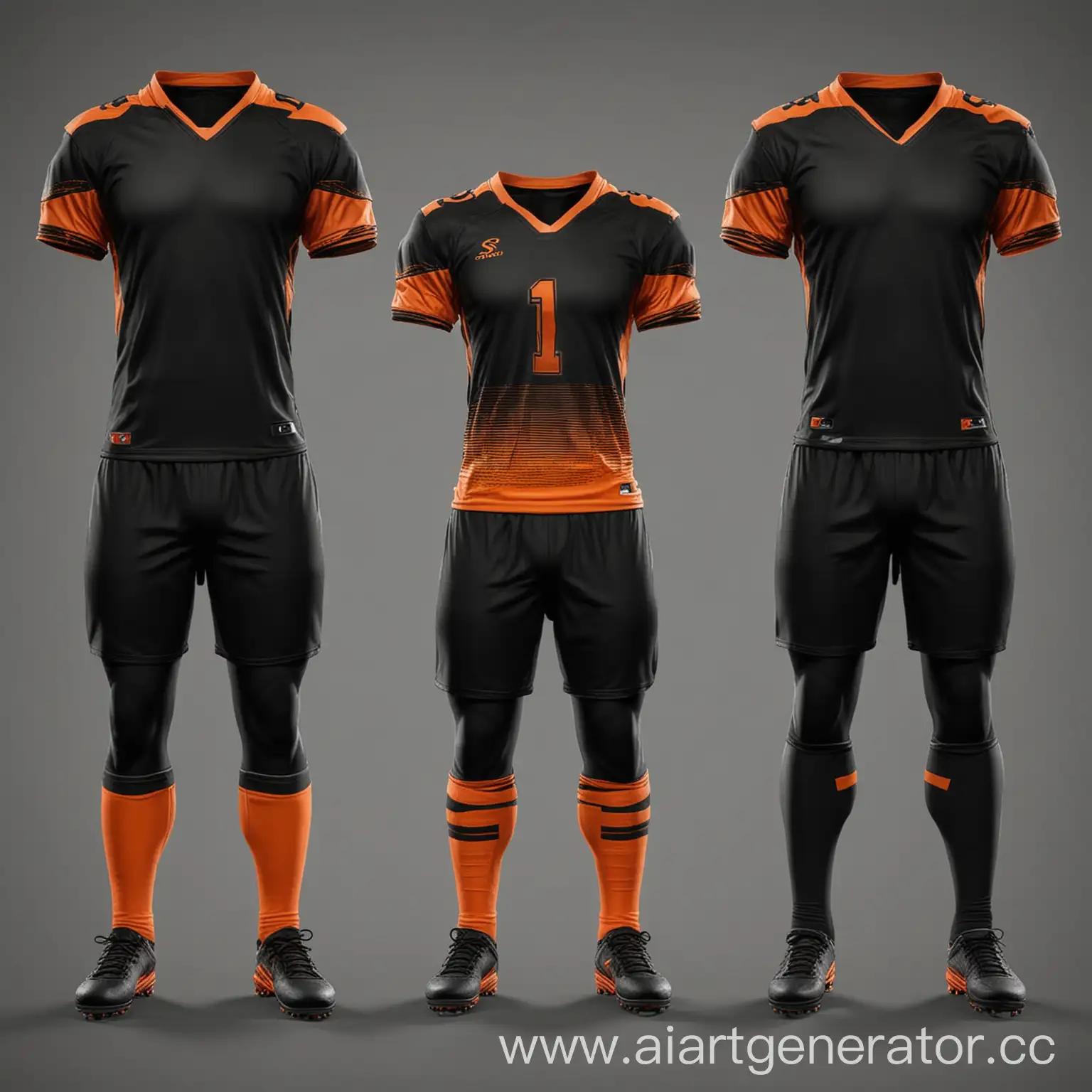 Футбольная форма 3 вида. Цвета формы: чёрный и оранжевый