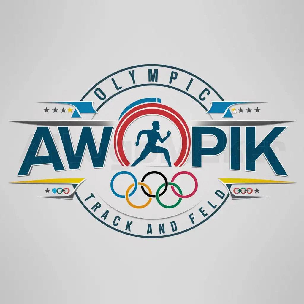 a logo design,with the text "awlimpik", main symbol:OTAF in the middle with an Olympic sign track and field with a running man in the middle with an Olympics sign in the middle and OLYMPIC TRACK AND FIELD around the circle,Moderate,clear background