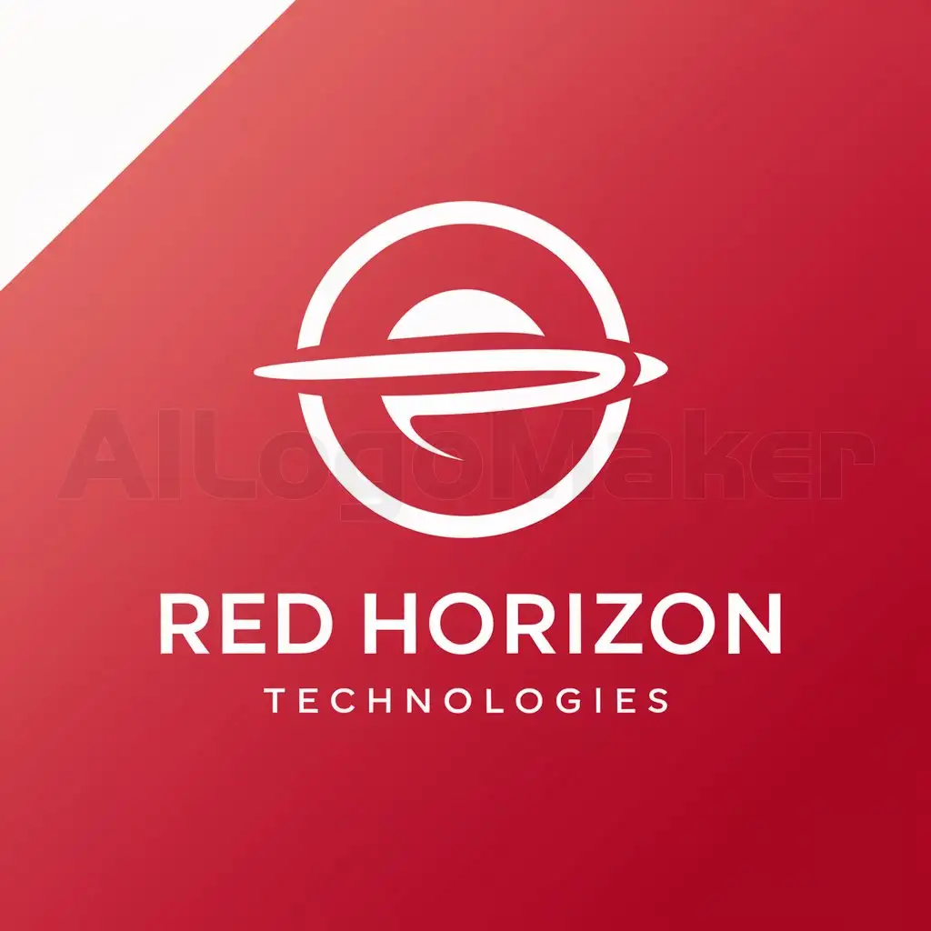 a logo design,with the text "Red Horizon Technologies", main symbol:bright red and white color with planet in it,Minimalistic,be used in Technology industry,clear background