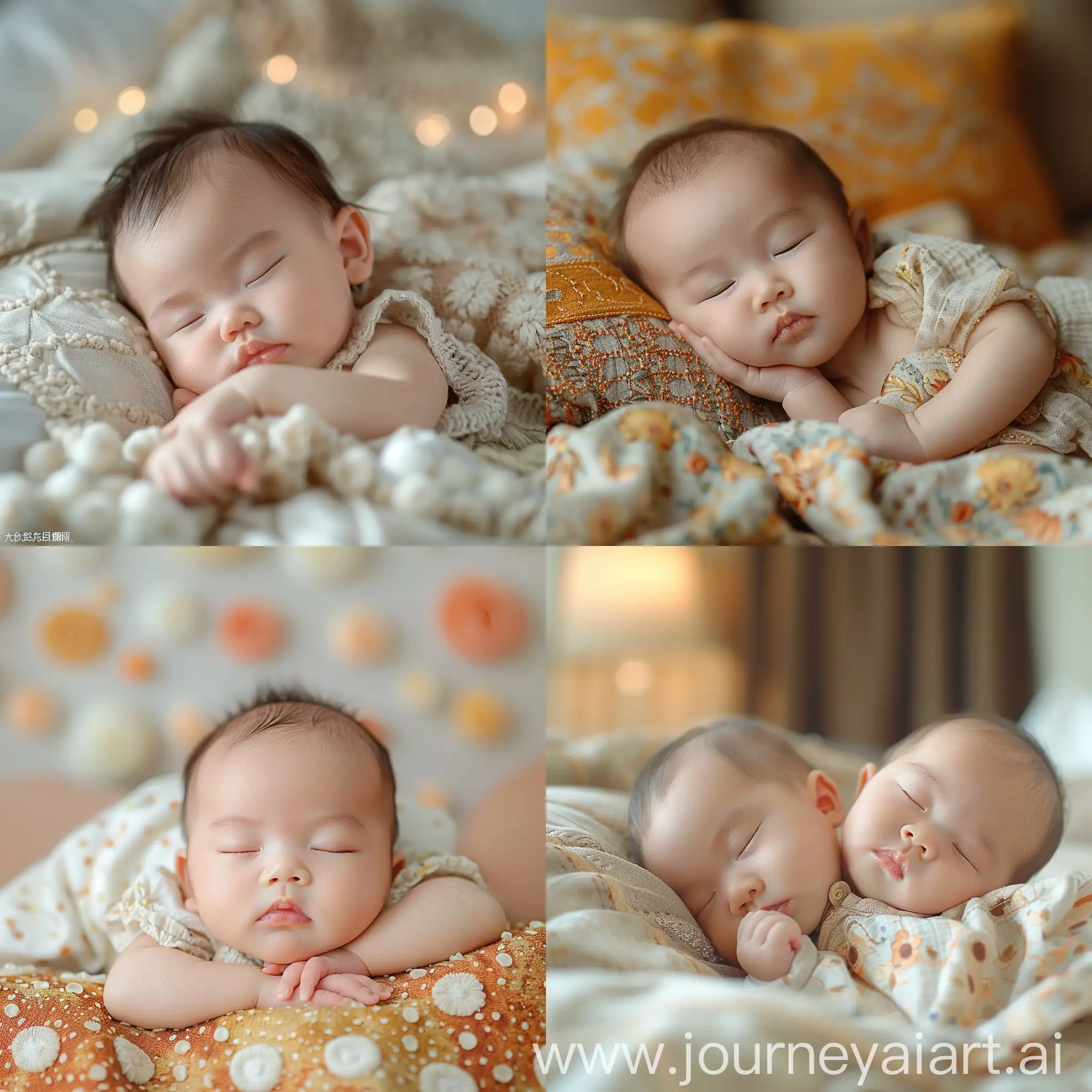 https://i.hd-r.cn/1145e60651148c43c7c4cae82ab6e7e1.jpg a chinese newborn baby is peacefully asleep. The photograph is realistic, with a simple background. The baby's skin is fair and has numerous authentic pores.  He had a smooth-skinned face and a little of soft infant hair. The male infant appears natural, and the lighting, either natural or artificial, imitates daylight, giving a soft and soothing ambiance. The baby is dressed in gentle and stylish clothing, adding to the overall portrait style of the photograph. --s 750