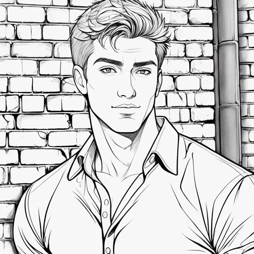 Handsome Guy Leaning Against Brick Wall Coloring Page