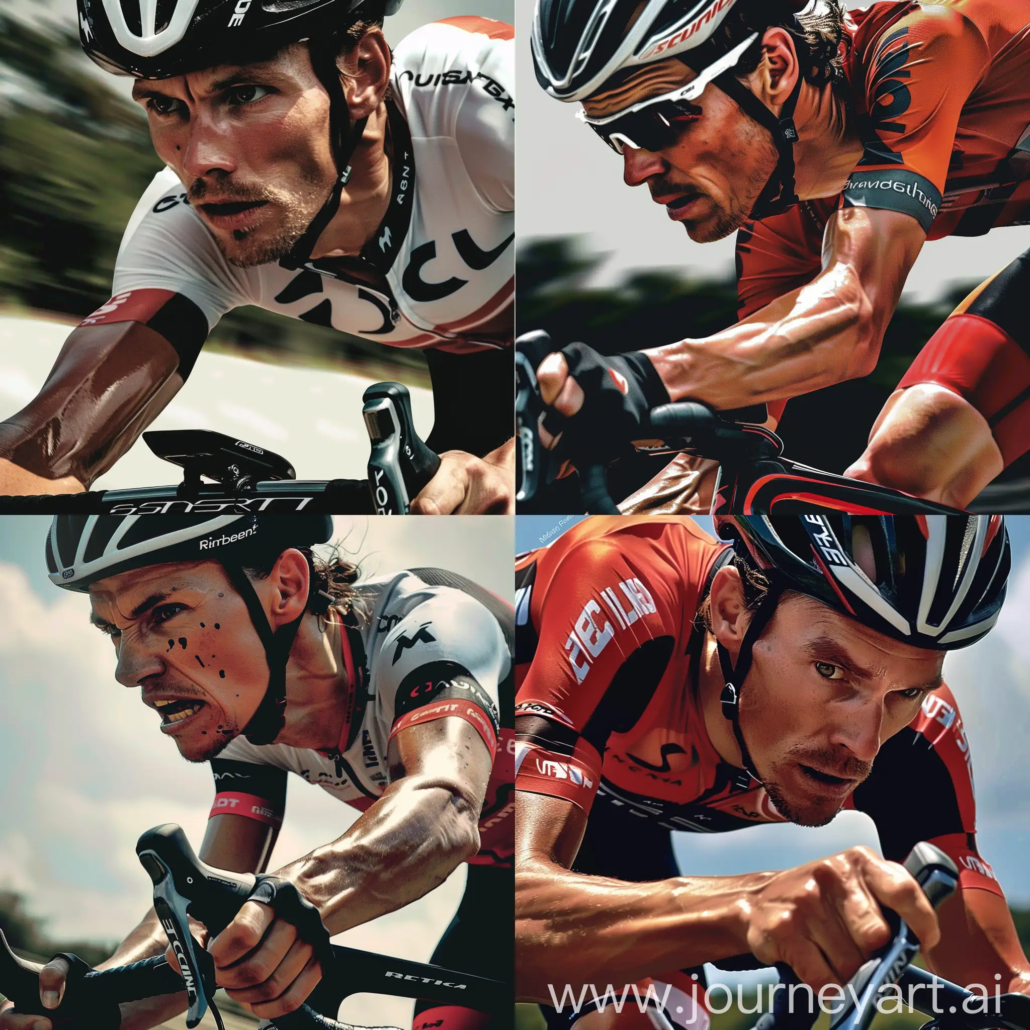 a realistic photo of Consider a design featuring a close-up of the cyclist's focused expression while training, emphasizing their determination and strength. Show cyclist from the side including arm. [photo of a professional cyclist training for a race]. use this image as an example https://image.pollinations.ai/prompt/Consider%20a%20design%20featuring%20a%20close-up%20of%20the%20cyclist's%20focused%20expression%20while%20training,%20emphasizing%20their%20determination%20and%20strength.%20photo%20of%20a%20professional%20cyclis?nofeed=true&nologo=true] --ar 16:9 --stylize 750 --v 6