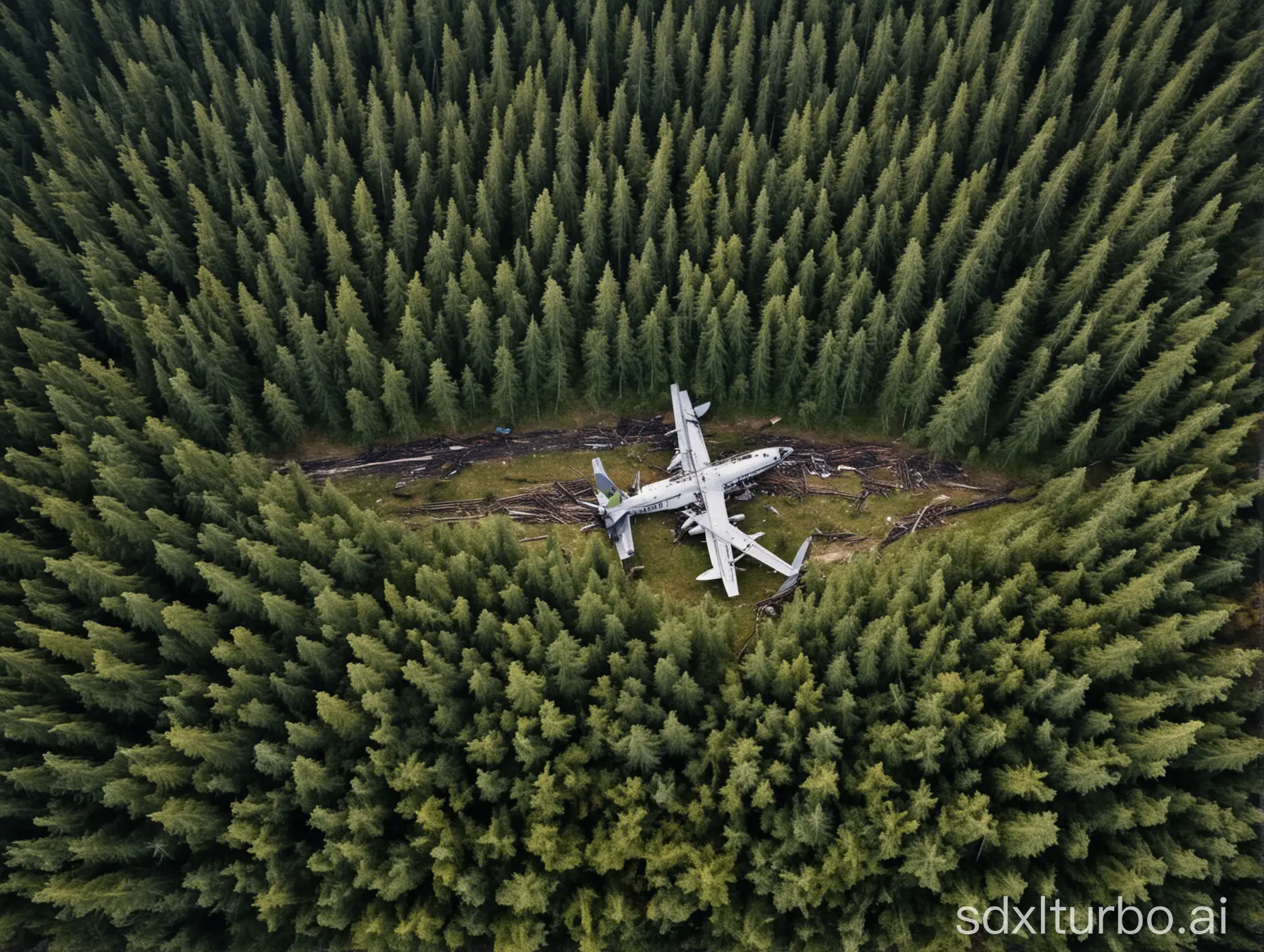 Aerial-View-of-Forest-Inside-Plane-Crash-Site-at-1000-Meters