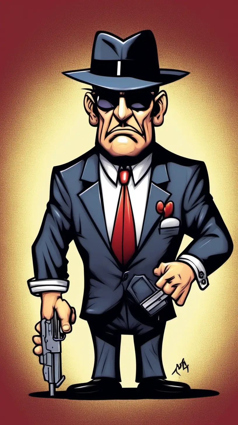 Colorful Cartoon Illustration of a Tough Mafia Guy