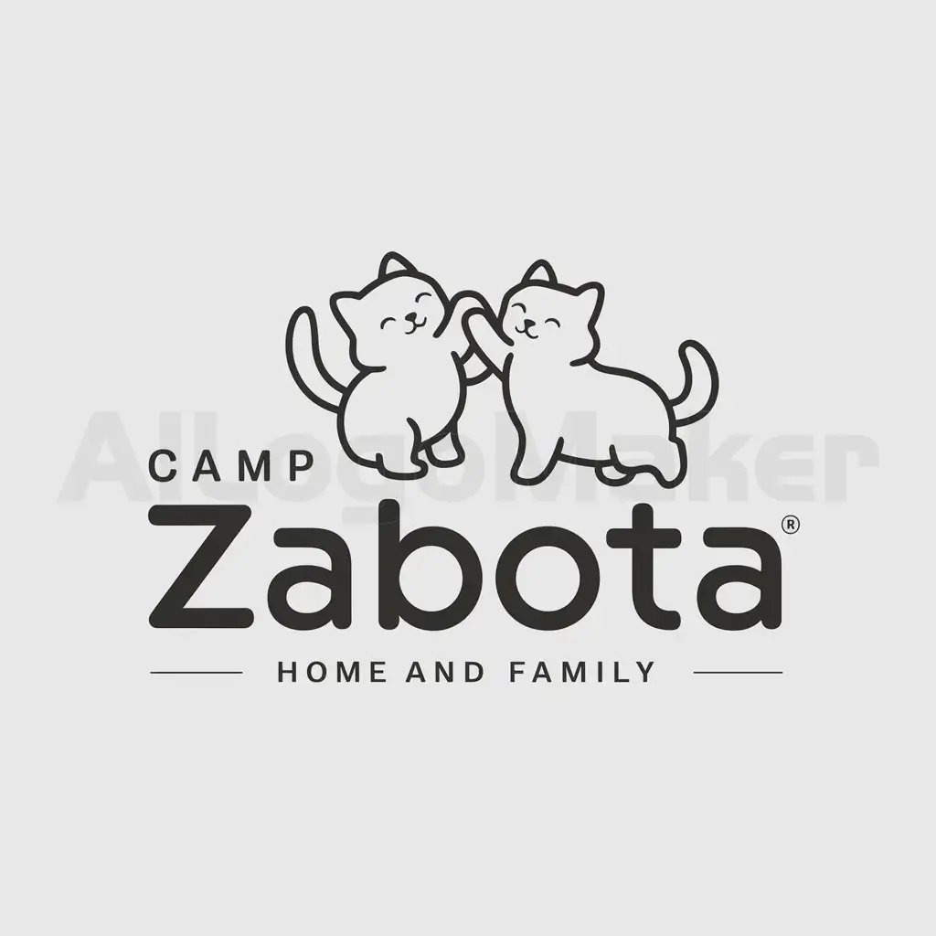 a logo design,with the text " Camp "Zabota"

(Notes:
1. "Zabota" is a Cyrillic word meaning "care" or "concern". It doesn't have a direct English translation as a single word. So, I used a literal translation of the whole name.)", main symbol:Cat and cat,Moderate,be used in Home Family industry,clear background