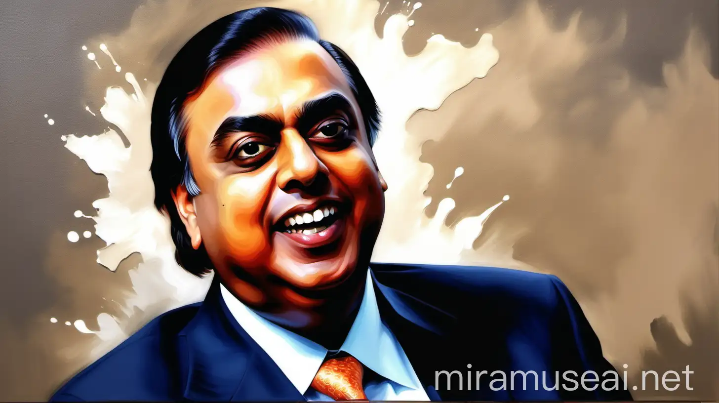 Oil Paint Canvas of Mukesh Ambani in Elegant Corporate Attire