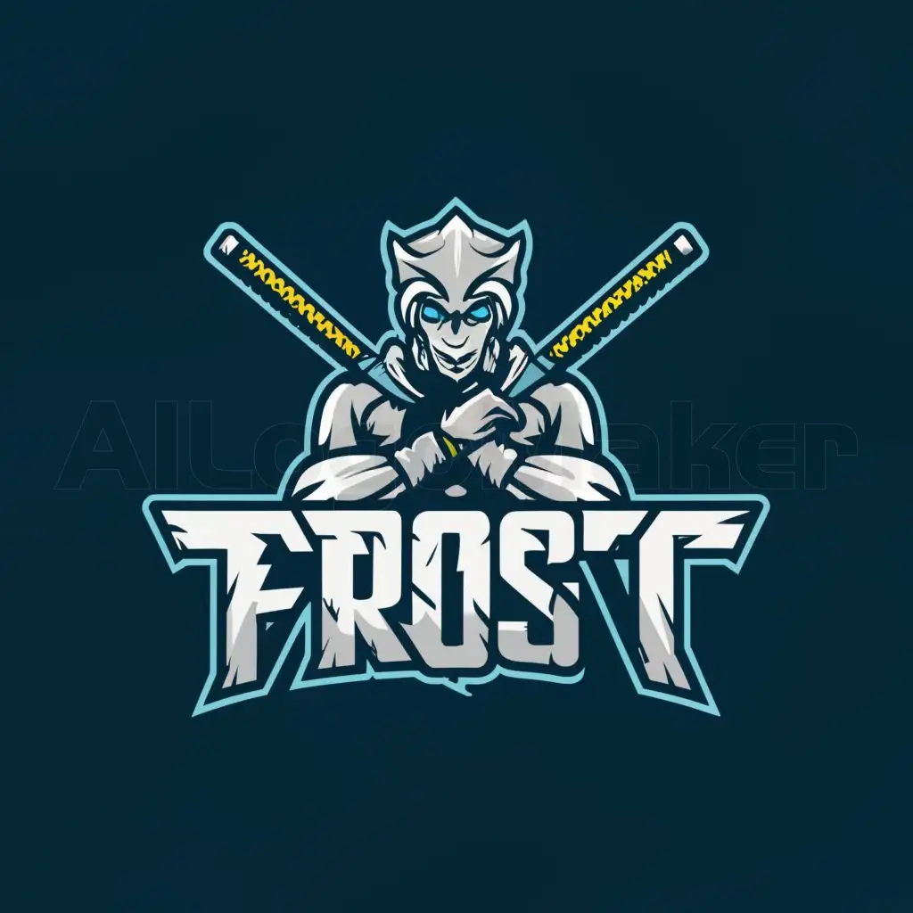 a logo design,with the text "FROST", main symbol:A frozen samurai logo, holding FROST letter and a katana cutting O in between,Moderate,be used in Others industry,clear background
