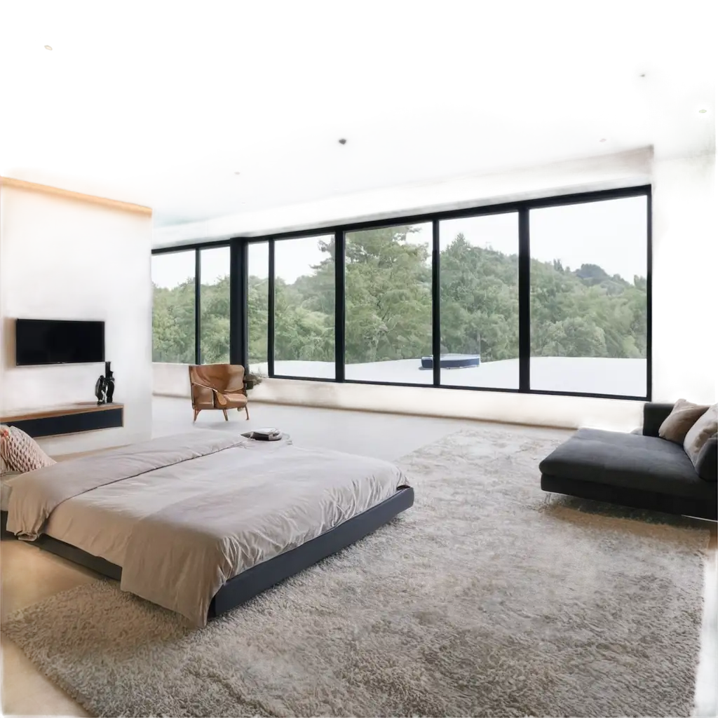 сделай комнату в стиле минимализм с панорамным окном 