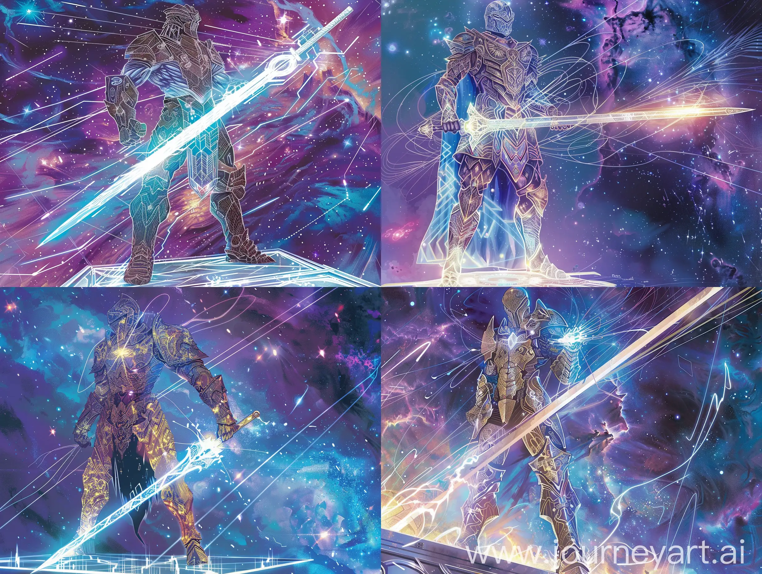 Cosmic-Knight-Glowing-Armor-and-Sword-in-Space